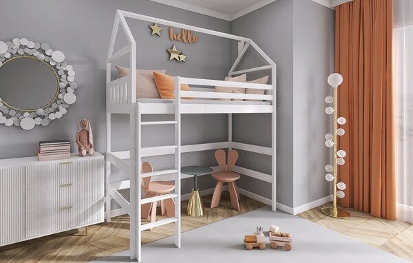 Vyvýšená domečková postel Verner Velikost spací plochy: 160x80, Barva: bílá
