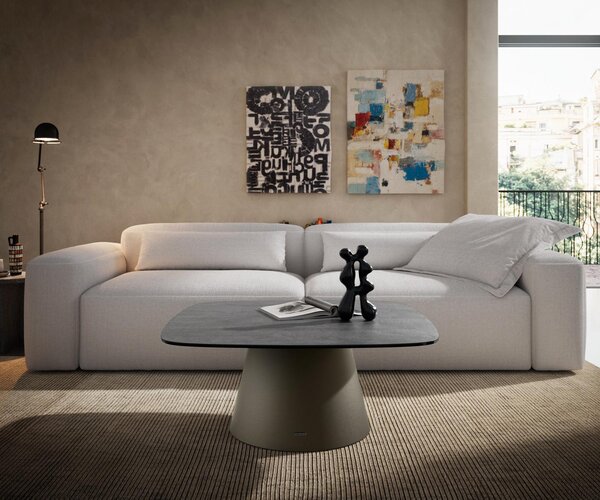 DELIFE Konferenční stolek Edge oválný tvar 90×90 cm keramika beton šedá Borna Titanová barva