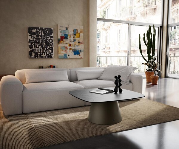 DELIFE Konferenční stolek Edge oválný tvar 90×90 cm keramika beton šedá Borna Titanová barva