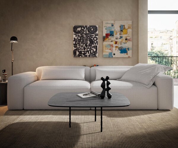 DELIFE Konferenční stolek Edge oválný tvar 90×90 cm keramika beton šedá Trive nerezová ocel broušená