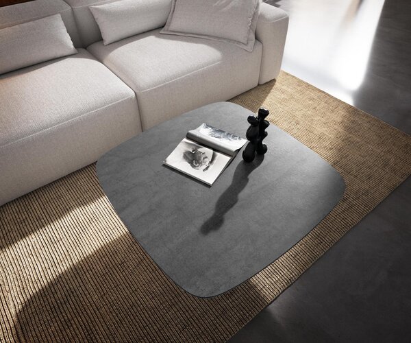 DELIFE Konferenční stolek Edge oválný tvar 90×90 cm keramika beton šedá Borna Titanová barva