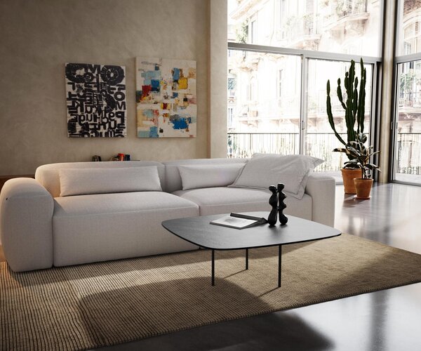 DELIFE Konferenční stolek Edge oválný tvar 90×90 cm keramika beton šedá Trive nerezová ocel broušená