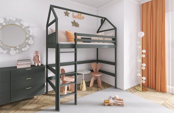 Vyvýšená domečková postel Verner Velikost spací plochy: 160x80, Barva: bílá