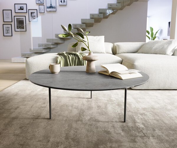 DELIFE Konferenční stolek Edge kulatý 100×100 cm keramika beton šedá Trive kov černá