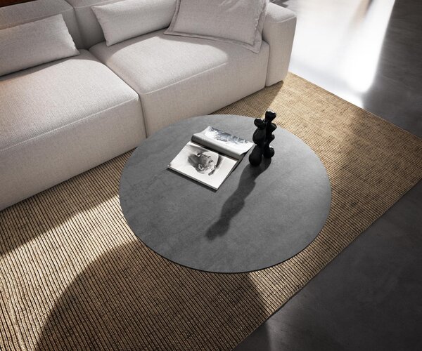 DELIFE Konferenční stolek Edge kulatý 90×90 cm keramika beton šedá Trive kov černá