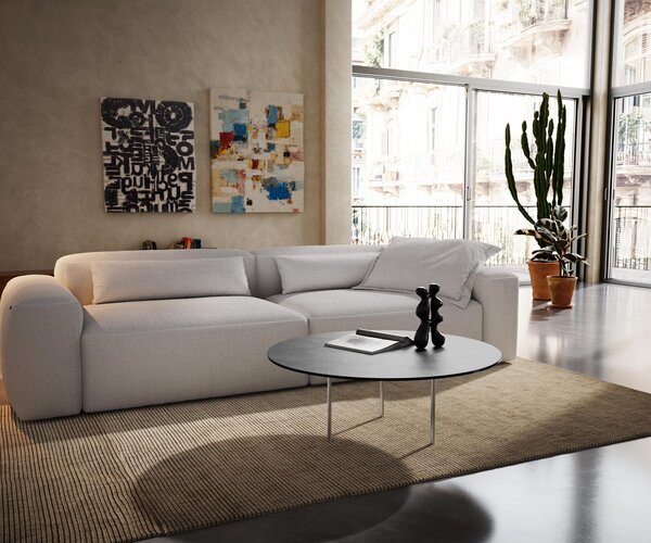 DELIFE Konferenční stolek Edge kulatý 90×90 cm keramika beton šedá Trive kov černá