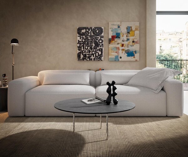 DELIFE Konferenční stolek Edge kulatý 90×90 cm keramika beton šedá Trive kov černá
