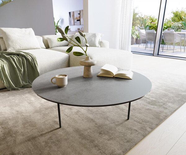DELIFE Konferenční stolek Edge kulatý 100×100 cm keramika beton šedá Trive kov černá