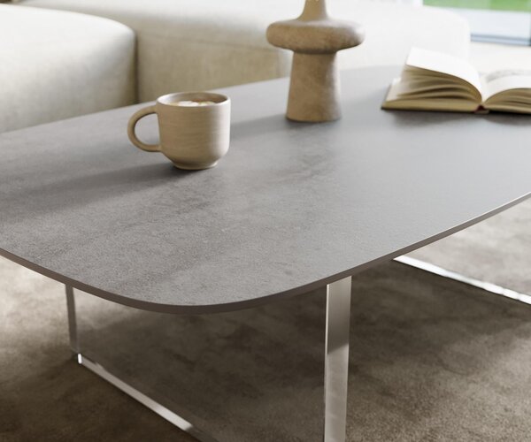 DELIFE Konferenční stolek Edge oválný 120×70 cm keramika beton šedá Lumia akryl