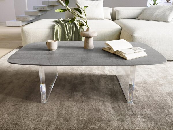 DELIFE Konferenční stolek Edge oválný 120×70 cm keramika beton šedá Lumia akryl