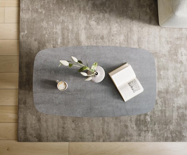 DELIFE Konferenční stolek Edge oválný 120×70 cm keramika beton šedá Salto kov černá