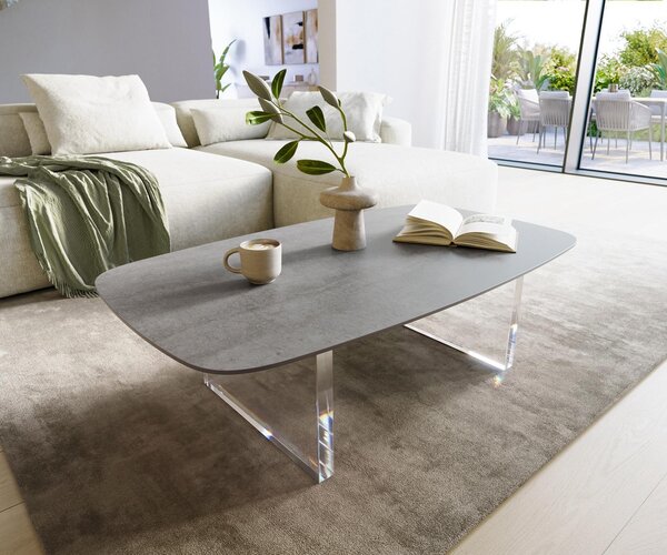 DELIFE Konferenční stolek Edge oválný 120×70 cm keramika beton šedá Lumia akryl