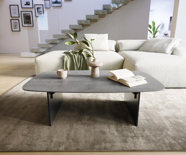 DELIFE Konferenční stolek Edge oválný 120×70 cm keramika beton šedá Salto kov černá