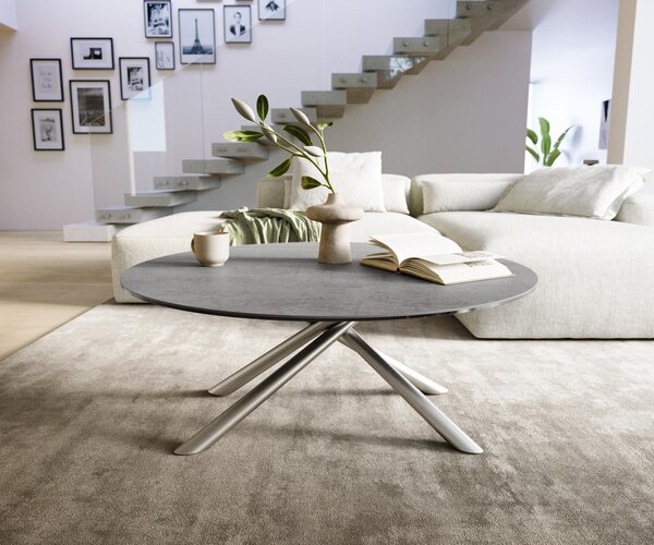 DELIFE Konferenční stolek Edge kulatý 100×100 cm keramika beton šedá Sarity nerezová ocel broušená