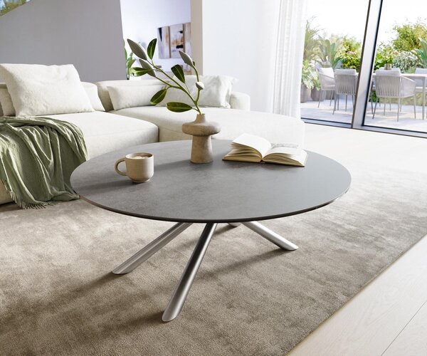 DELIFE Konferenční stolek Edge kulatý 100×100 cm keramika beton šedá Sarity nerezová ocel broušená