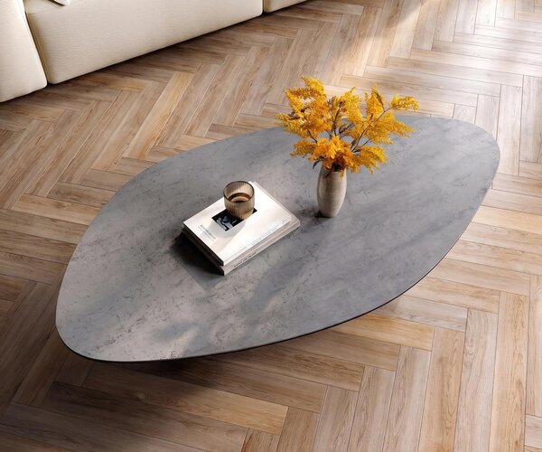 DELIFE Konferenční stolek Edge organický 140×76 cm keramika beton šedá Lumia akryl