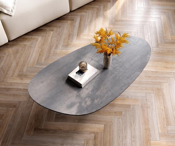 DELIFE Konferenční stolek Edge oválný 140×75 cm keramika beton šedá Ovada titanová barva