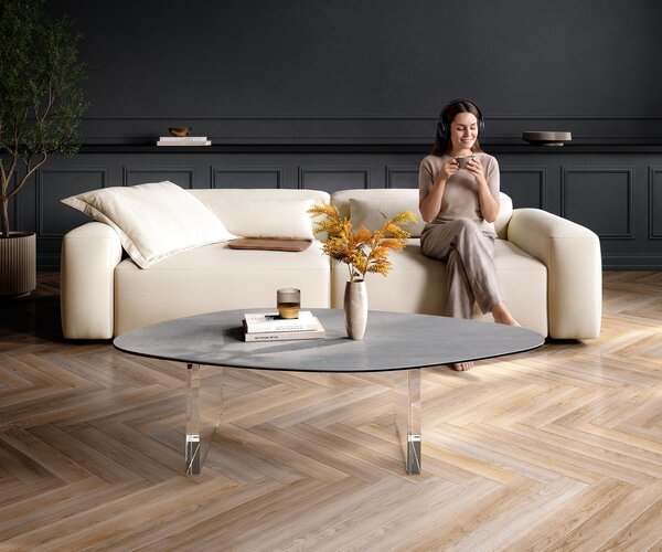 DELIFE Konferenční stolek Edge organický 140×76 cm keramika beton šedá Lumia akryl