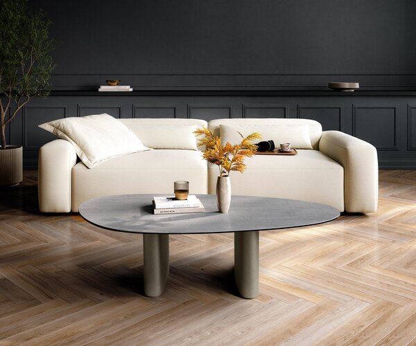 DELIFE Konferenční stolek Edge oválný 140×75 cm keramika beton šedá Ovada titanová barva