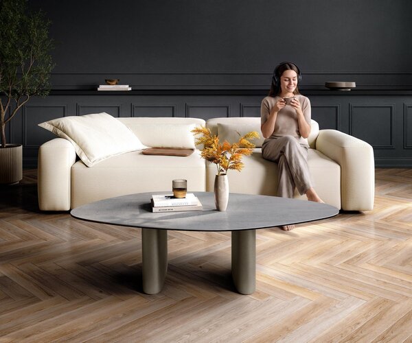 DELIFE Konferenční stolek Edge organický 140×76 cm keramika beton šedá Ovada Titanová barva