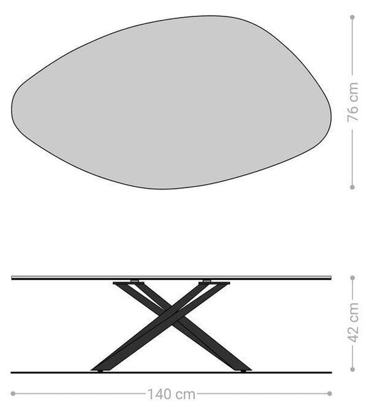 DELIFE Konferenční stolek Edge organický 140×76 cm keramika beton šedá Sarity nerezová ocel broušená