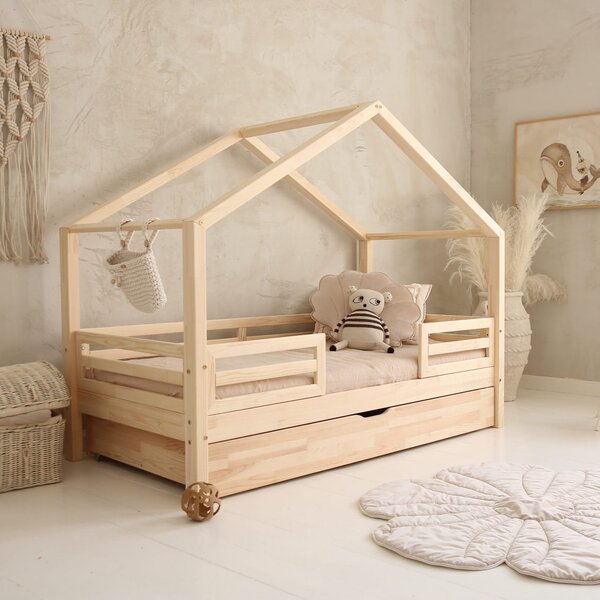 Domečková postel Housebed Fello duo plus Velikost spací plochy: 120x60, Barva: přírodní dřevo