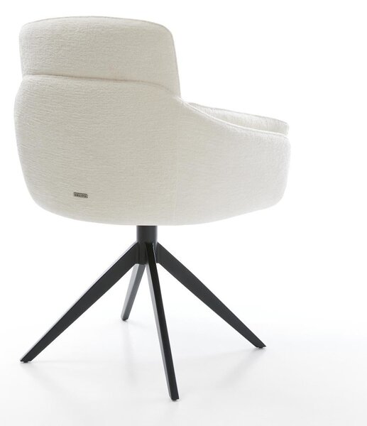 DELIFE Jídelní židle Luan-Flex s područkami bouclé měkký béžová křížová podnož široká černá 360° otočná houpací funkce