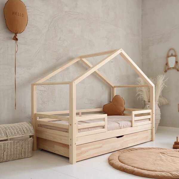 Domečková postel Housebed Fello duo plus Velikost spací plochy: 120x60, Barva: přírodní dřevo