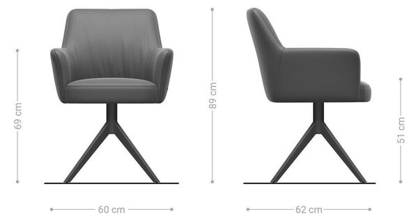 DELIFE Jídelní židle Xana-Flex s područkami pravá kůže černá křížová podnož široká grafitová 360° otočná houpací funkce taštičkové pružiny