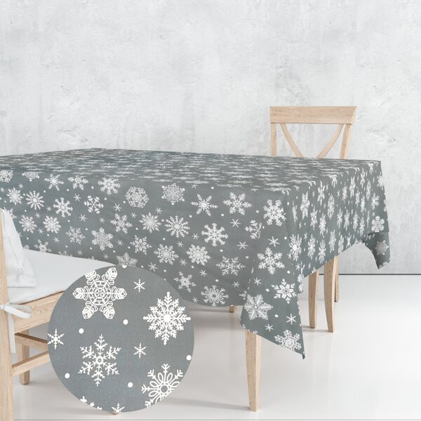 Ervi bavlněný ubrus na stůl čtvercový - sněhové vločky na šedém