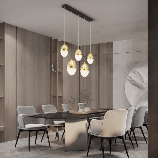 Bílo-zlaté skleněné závěsné LED světlo Nova Luce Egna 86 cm