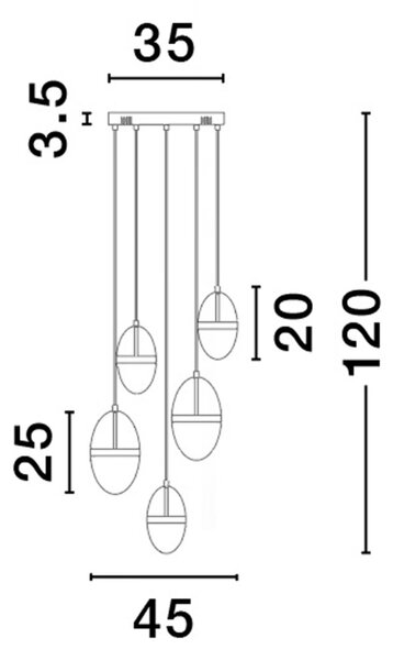 Bílo-zlaté skleněné závěsné LED světlo Nova Luce Egna 45 cm
