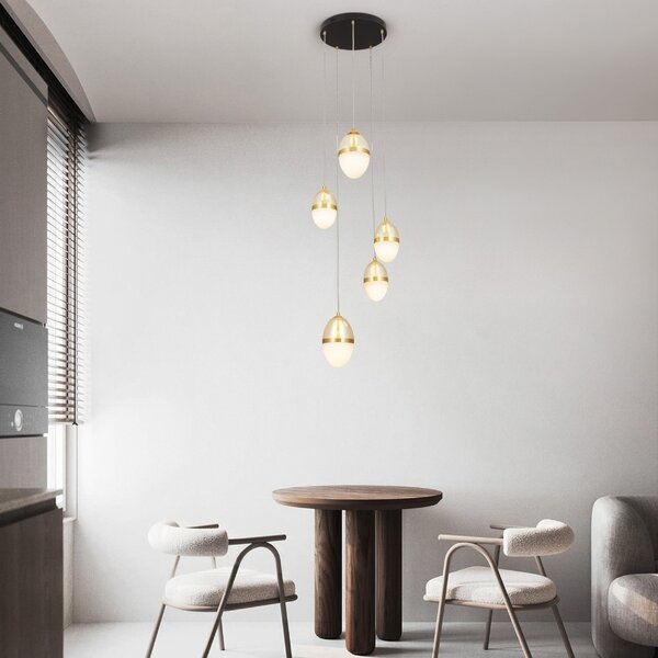 Bílo-zlaté skleněné závěsné LED světlo Nova Luce Egna 45 cm