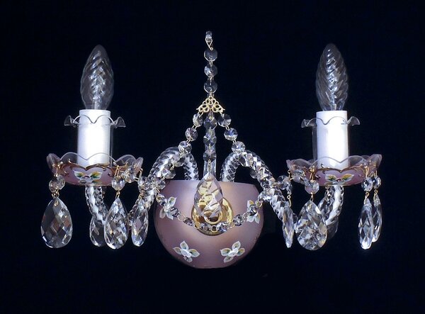Dvouramenné pastelově růžové nástěnné svítidlo zdobené smaltem (BLUE/ PINK CRYSTAL FOND) N504-2-37-PINK-CF