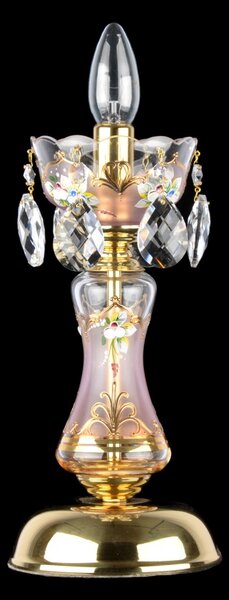 DBK GLASS Stolní lampa s 1 žárovkou v pastelově růžové barvě zdobená vysokými smaltovanými květy (CF) SE-0617-1-F-pink