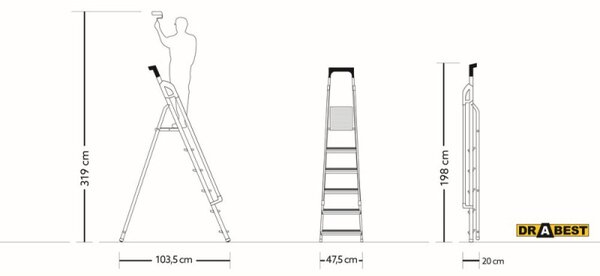 Hliníkové schůdky 6 stupňů s madly DRABEST ALDP+P-6 PRO
