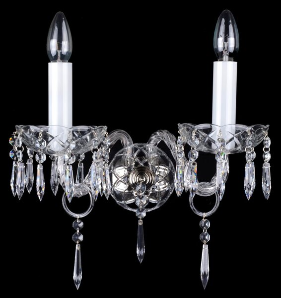 DBK GLASS Dvouramenné stříbrné křišťálové nástěnné svítidlo s rameny z krouceného skla a špičatými dropsy Vintage N-0500-2-NK