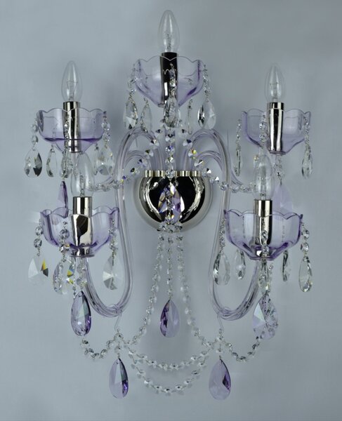 WRANOVSKY Pětiramenné velké nástěnné svítidlo se skleněnými kalíšky ve tvaru tulipánu - Jemný ametyst WN121052101