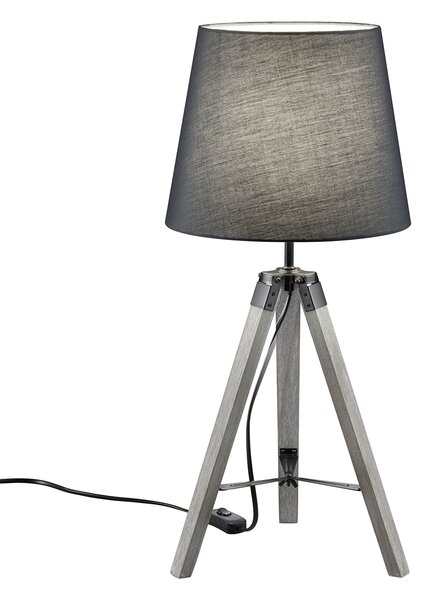 Trio Leuchten R50991011 TRIPOD - Elegantní stolní lampa na trojnožce, šedá (Moderní šedé stolní svítidlo s textilním stínidlem a dřevěnou trojnožkou)