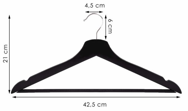 Dřevěná ramínka 42,5 cm, černá, sada 20ks SPRINGOS HG0058