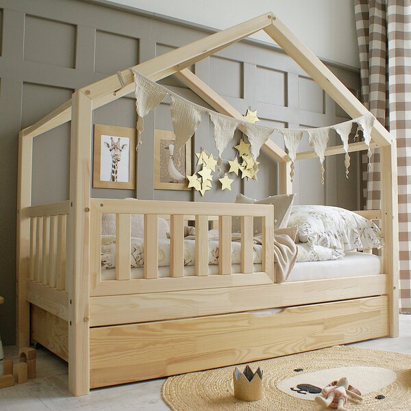 Domečková postel Housebed 200x100 cm s šuplíkem / bezbarvý lak