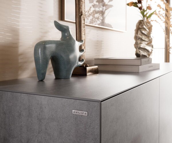 DELIFE Komoda Cuor 180 cm keramika beton šedá 2 dvířka 3 zásuvky závěsná