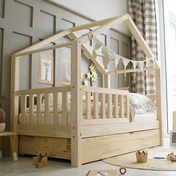 Domečková postel Housebed 200x100 cm s šuplíkem / bezbarvý lak