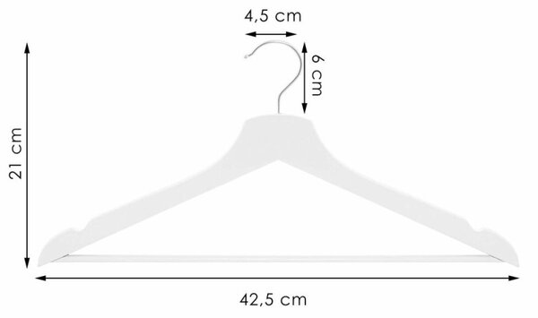 Dřevěná ramínka 42,5 cm, bílá, sada 20ks SPRINGOS HG0059