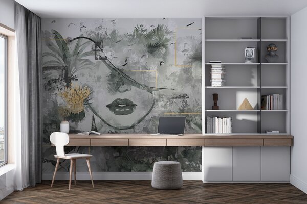 Fototapety Grunge deštný prales a silueta dívčího obličeje, Fototapety příroda, w01916d1 : uwalls.cz