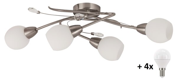 Rabalux 2620 EMILY - Moderní přisazený lustr se čtyřmi rameny + Dárek 4x LED žárovka (Stropní čtyřramenné svítidlo se skleněnými stínidly)