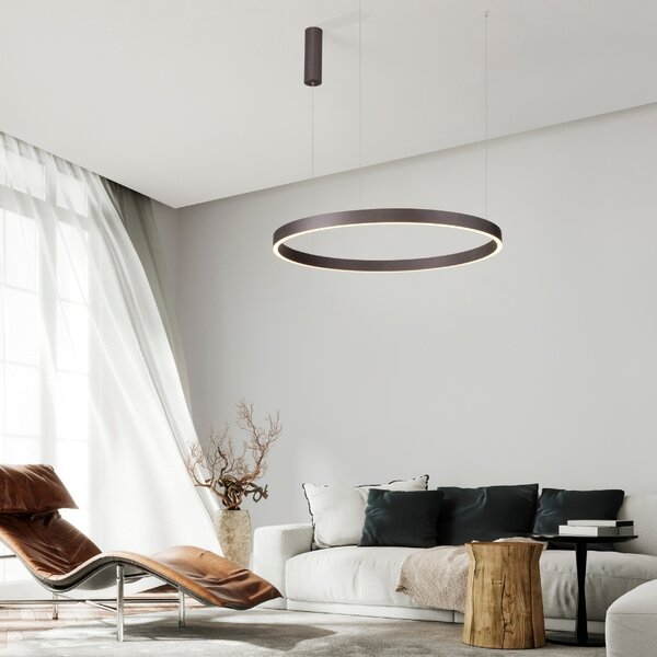 Hnědé kovové závěsné LED světlo Nova Luce Elowen 80 cm