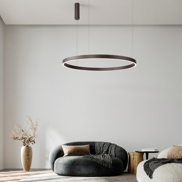 Hnědé kovové závěsné LED světlo Nova Luce Elowen 98 cm