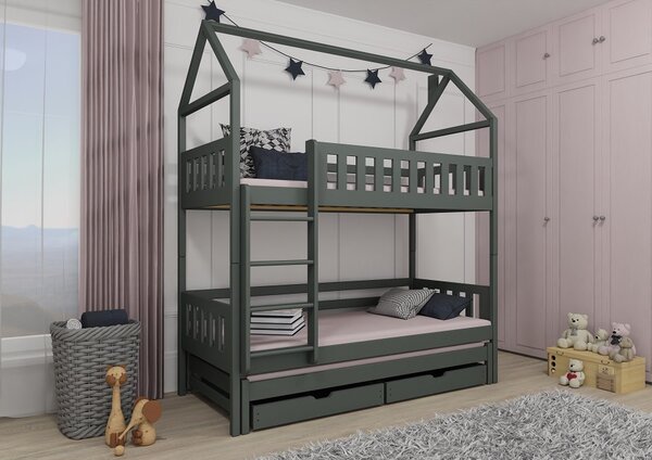 Domečková postel pro 3 děti - Sába Barva: bílá, Velikost matrace: 180x80 cm