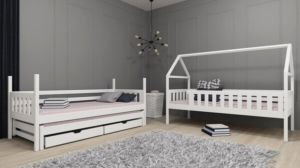 Domečková postel pro 3 děti - Sába Barva: bílá, Velikost matrace: 180x80 cm